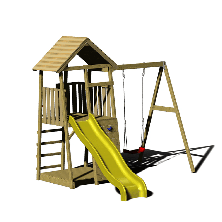 Wendi Toys Torre di Gioco Junior con Altalena e Scivolo, Sabbiera e Altalena Singola Gialla