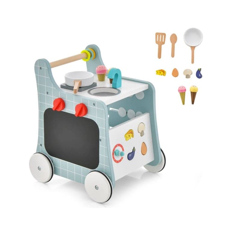 Costway 6-in-1 Wooden Baby Stroller Blue