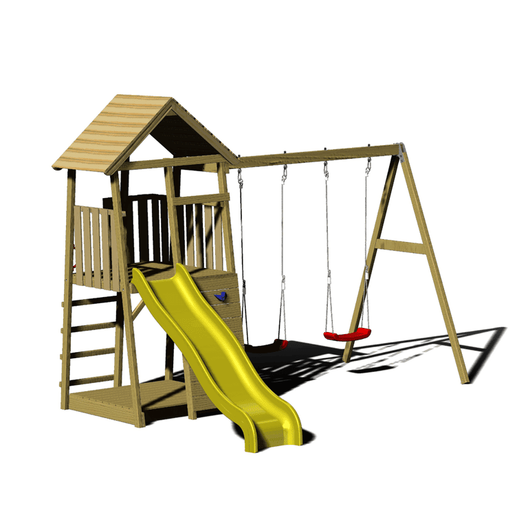 Wendi Toys Torre da Gioco Junior con Altalena e Scivolo, Sabbiera e Doppia Altalena Gialla