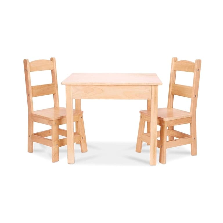 Melissa & Doug Solid Wood Table and 2 Chairs Set Blonde