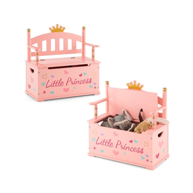 Costway 2-In-1 Kids Princess Wooden Toy Box