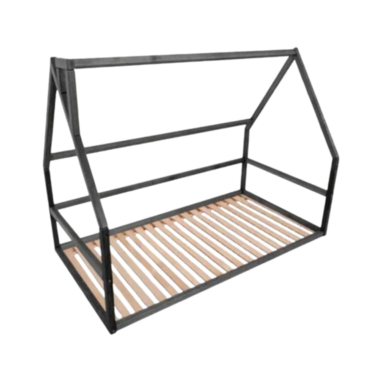 BusyWood House Floor Bed With Slats Model 1 Black Twin
