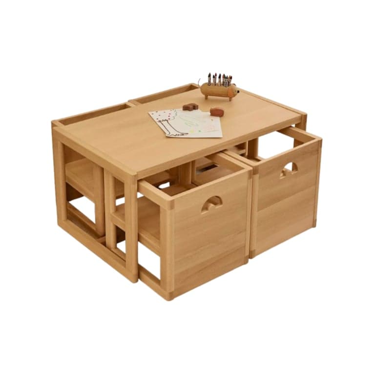 Piccalio Reversible Chair and Play Table Set Large Natural Table and 4 Chairs