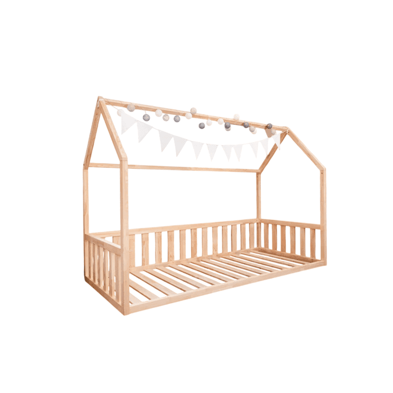 MandreleKids Letto a Pavimento Casa Naturale Senza Sponda Frontale Dimensione Twin