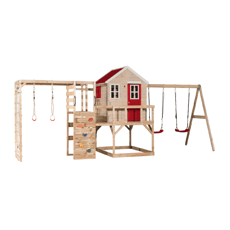 Wendi Toys My Lodge Altalena con Piattaforma, Doppia Altalena e Allegato Palestra Rosso