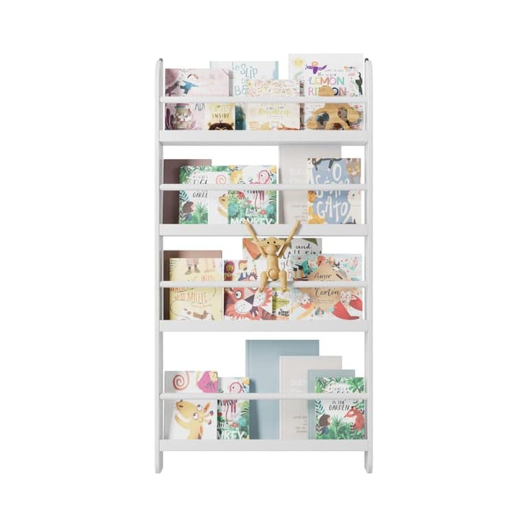 FOTOSOK Wall-Mount 4-Tier Kids Bookshelf White