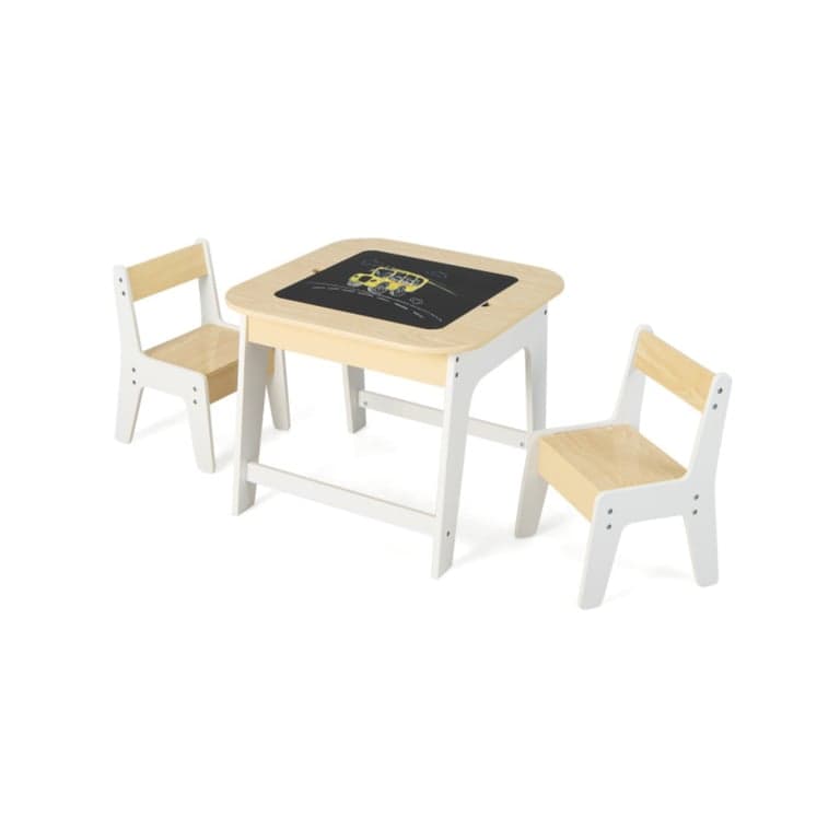 Costway Activity Table and Chairs Set With Double-Sized Tabletop Natural