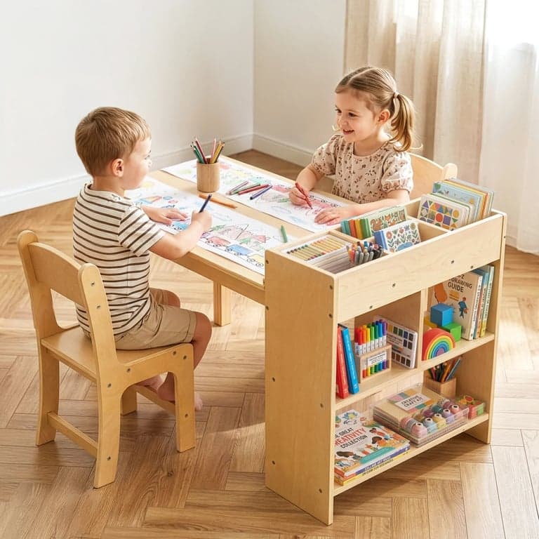 OOOK Wooden Kids Art Table and 2 Chairs