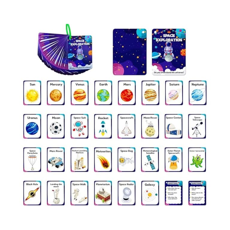 TNCDJKPA 34 Pieces Outer Space Cognitive Flash Cards