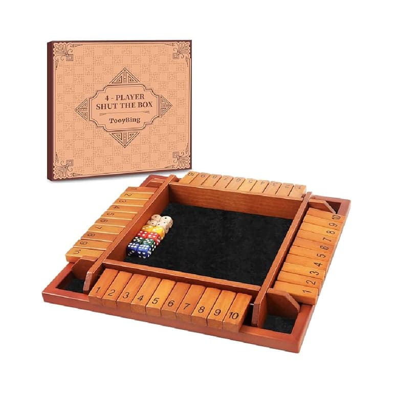 TooyBing Upgraded Wooden 1-4 Players Shut The Box Dice Game
