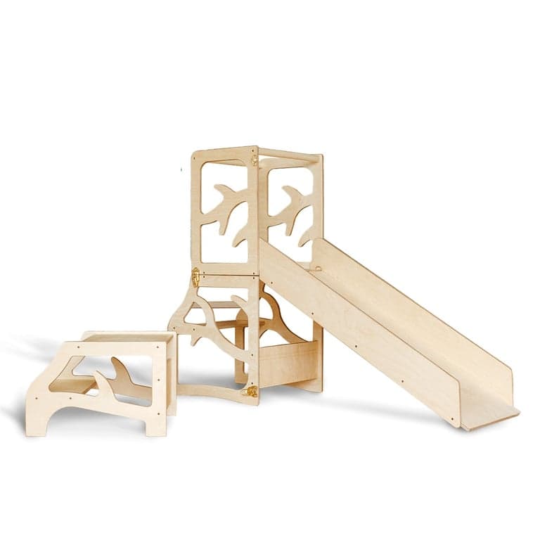 Weco 4 in 1 Tree Design Kitchen Tower With Slide and Step Stool Clear