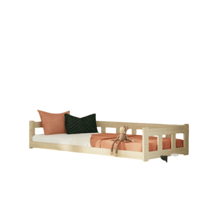 Benlemi Letto Singolo Basso con Recinzione e Parete Laterale Non Verniciato 120x200 CM