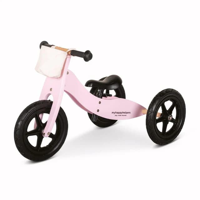 My Happy Helpers 2-in-1 Wooden Trike Balance Bike Rose Pink With Canvas Bag