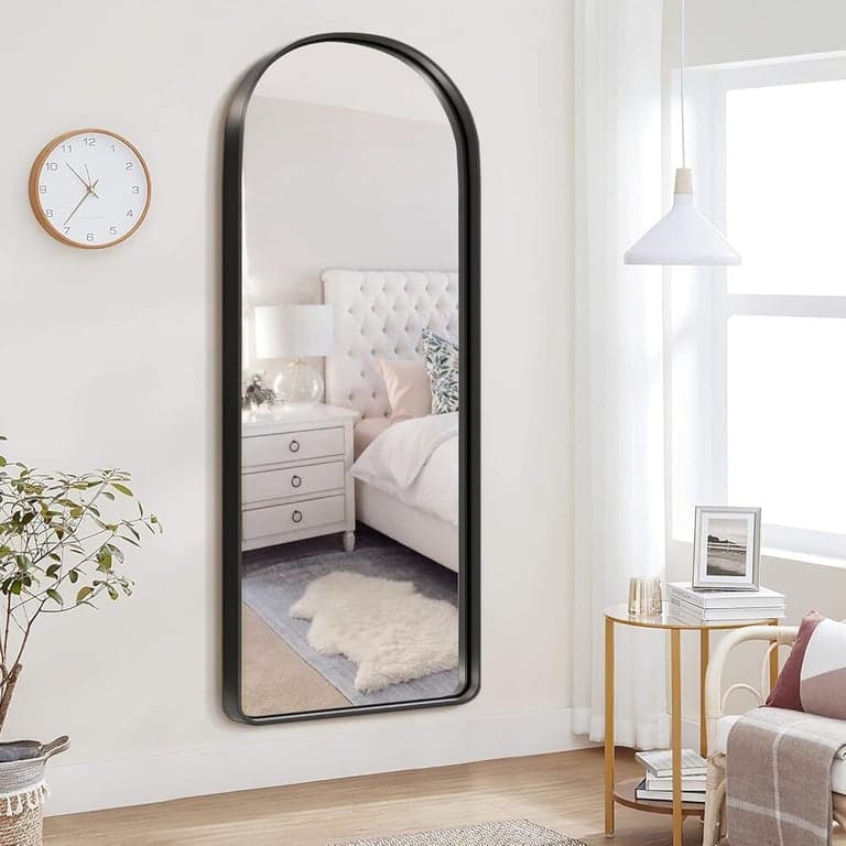 NicBex Arched Full Length Wall Mounted Mirror 71 x 28 Inches Matte Black