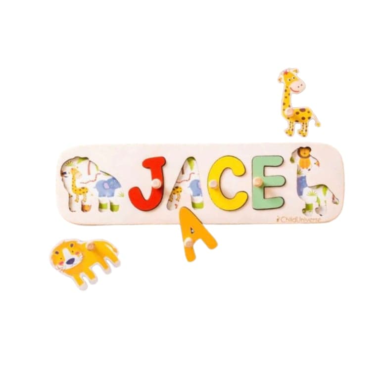 ChildUniverse Name Puzzle Safari With Pegs NamePuzzle1