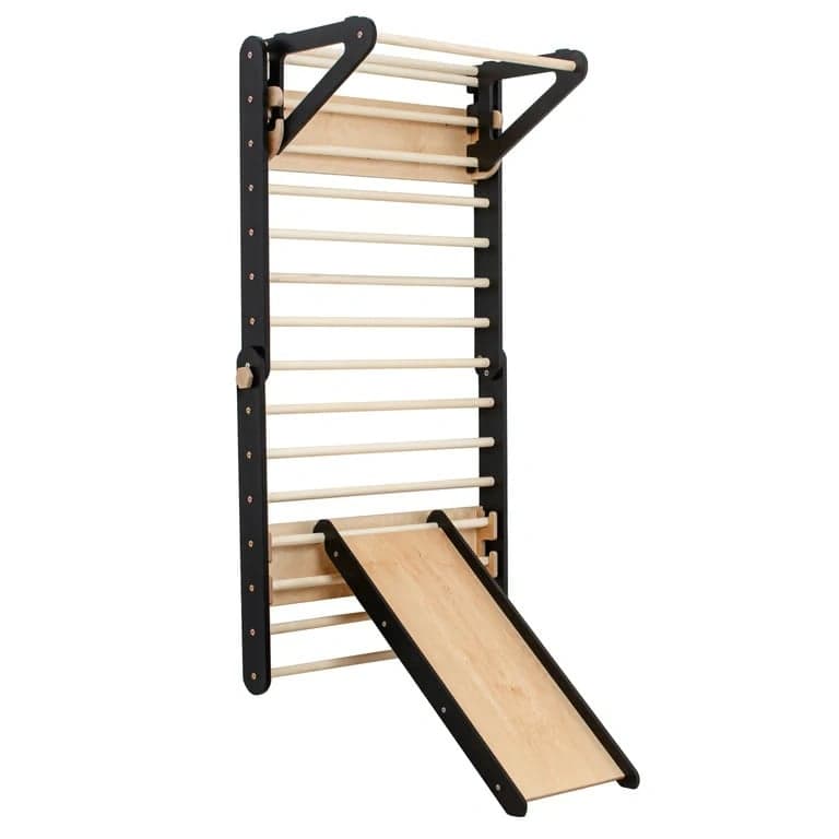 Duck Woodworks Parete Svedese da Arrampicata con Scivolo Nera