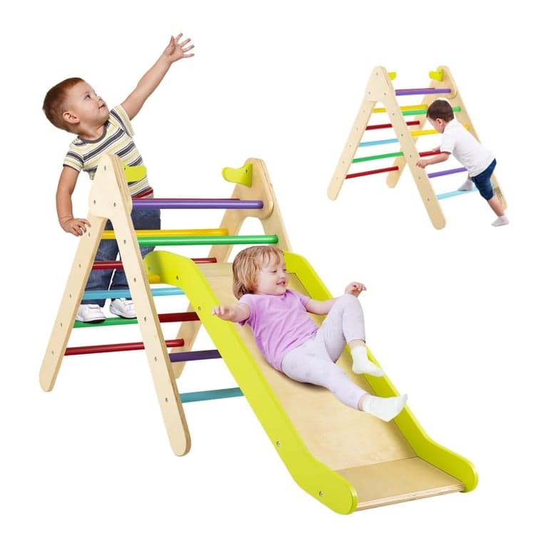 Honey Joy 2-in-1 Pikler Triangle With Ramp Slide Multicolor