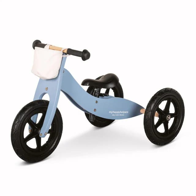 My Happy Helpers 2-in-1 Wooden Trike Balance Bike Slate Blue With Canvas Bag