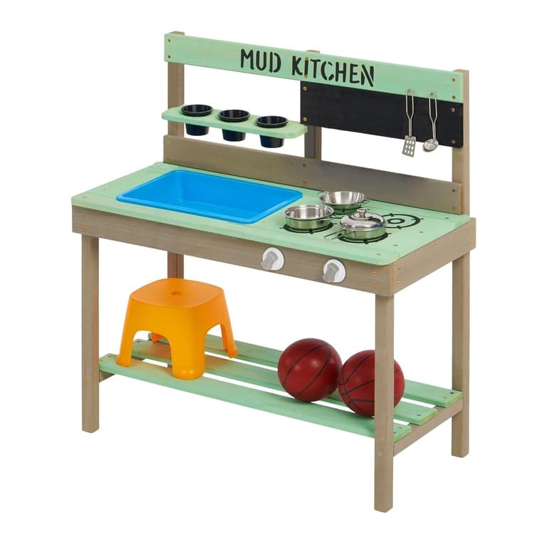 SoliWood Mud Kitchen With Water Play Set and Cooking Toys Green 31 x 15 Inch
