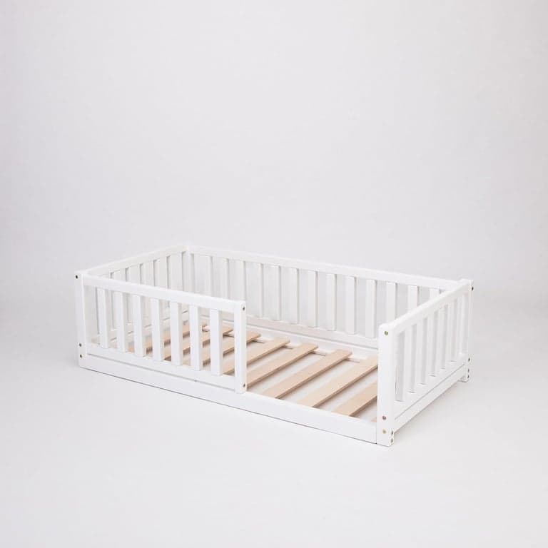Sweet Home From Wood Floor Bed With Rails on 4 Sides Twin White