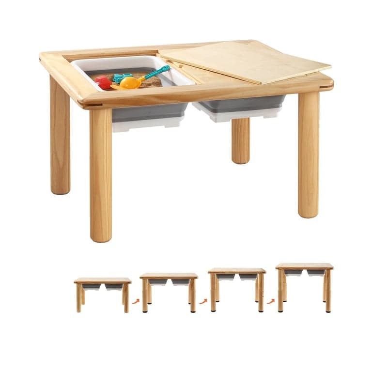FUNLIO Wooden Sensory Table With 4-Level Height Natural