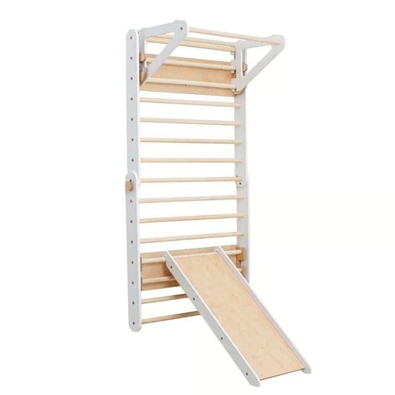 Duck Woodworks Parete da Arrampicata Svedese con Scivolo Bianco