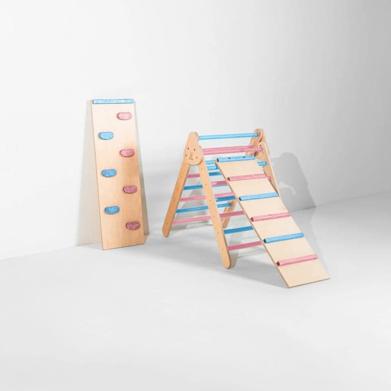 Bunny Hopkins Pikler Triangle Candy Clouds Original With Ladder and Rock Wall