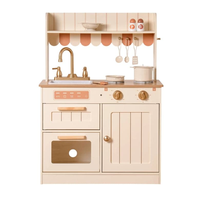 ROBUD Set da Cucina Giocattolo in Legno per Bambini Olivia Caramello