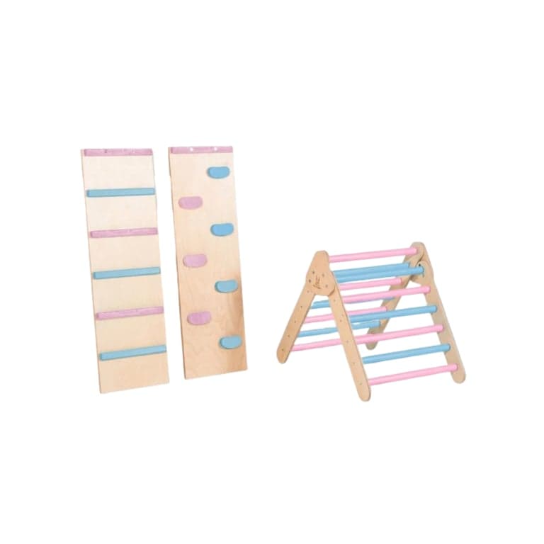 Bunny Hopkins Pikler Triangle Candy Clouds Mini With Ladder and Rock Wall
