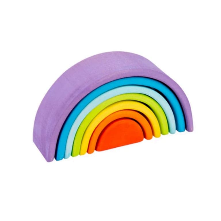 Green Elephant Home and Toys Wooden Rainbow Stacker Purple Sunset Colors Mini