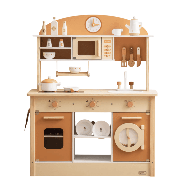 ROBUD Cucina Giocattolo in Legno con Accessori Realistici caramello