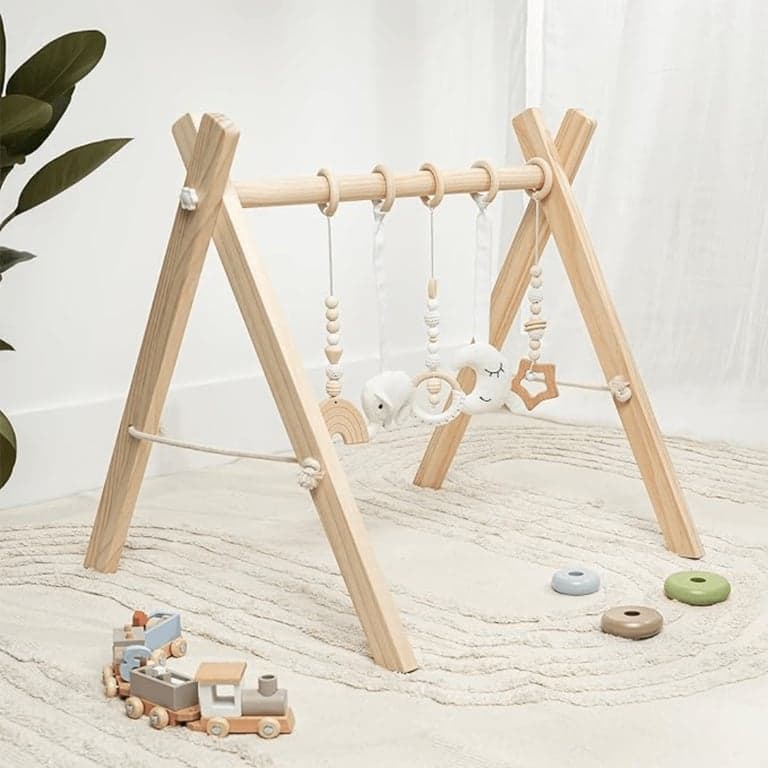 Comfy Cubs Foldable Wooden Baby Play Gym Set White and Wood