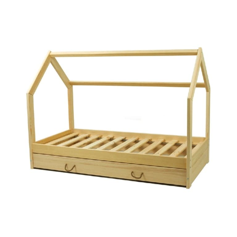 Merly Letto a Pavimento con Contenitore Naturale Misura per Bambini 160 x 80 cm