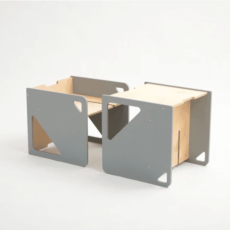 Duck Woodworks Set Tavolo e Sedie Cubo Grigio
