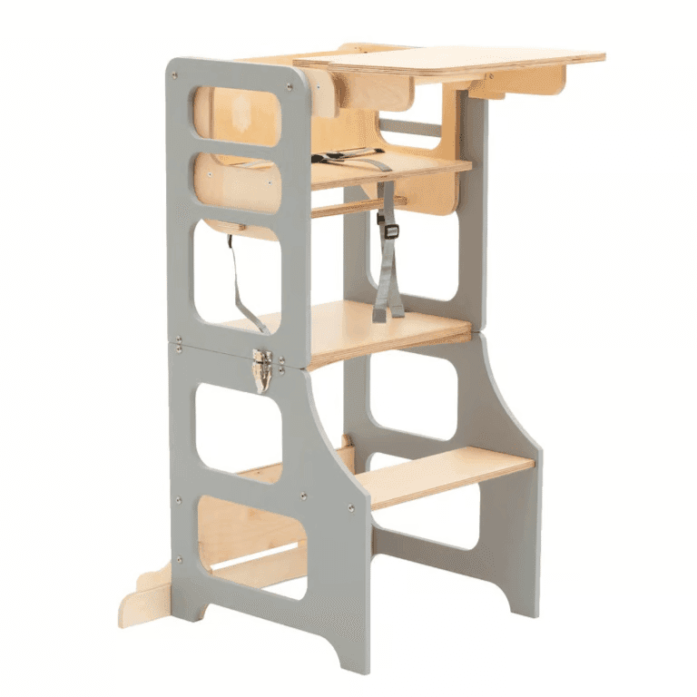 Duck Woodworks Shop 2 in 1 Torre per Bambini Convertibile e Seggiolone Grigio