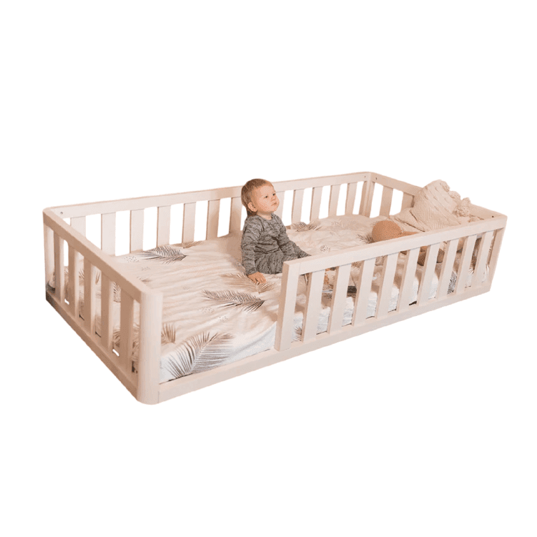 MandreleKids Letto a Pavimento Naturale con Angoli Esterni Arrotondati Senza Porta Dimensione Twin