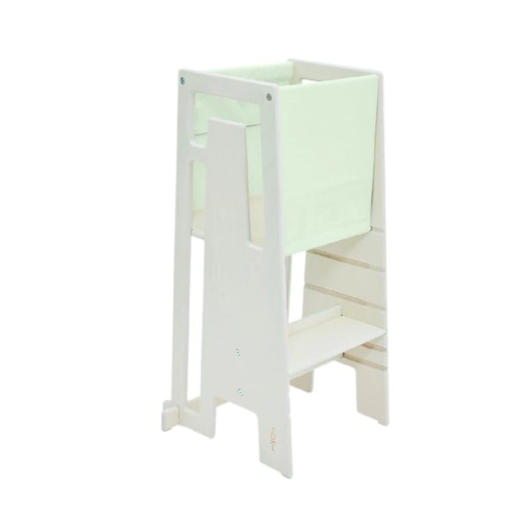 Tuki Set iniziale Torre di apprendimento bianco calce con telo color salvia