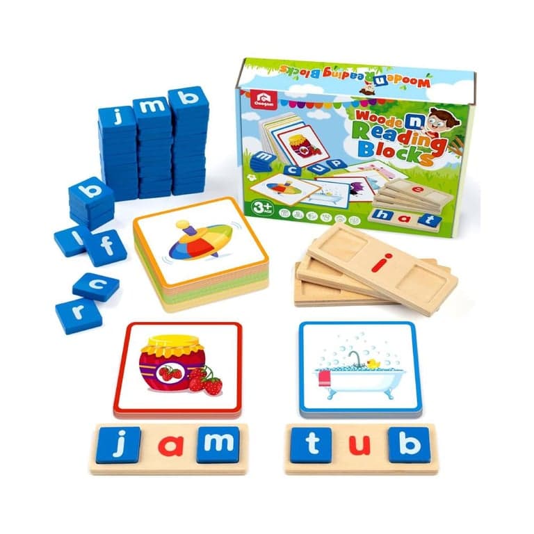 Coogam Wooden Short Vowel Reading Letters Sorting Spelling Games