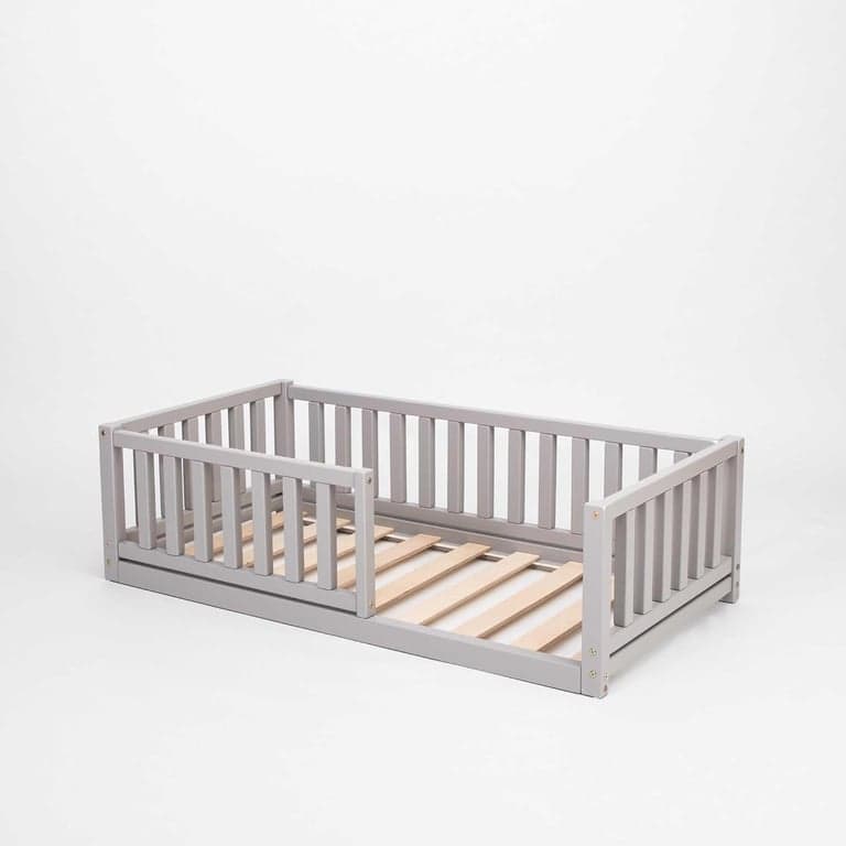 Sweet Home From Wood Floor Bed With Rails on 4 Sides Twin Gray