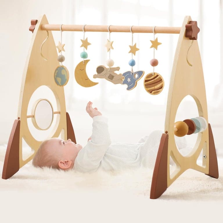Promise Babe Wooden Rocket Baby Activity Gym With 5 Detachable Toys