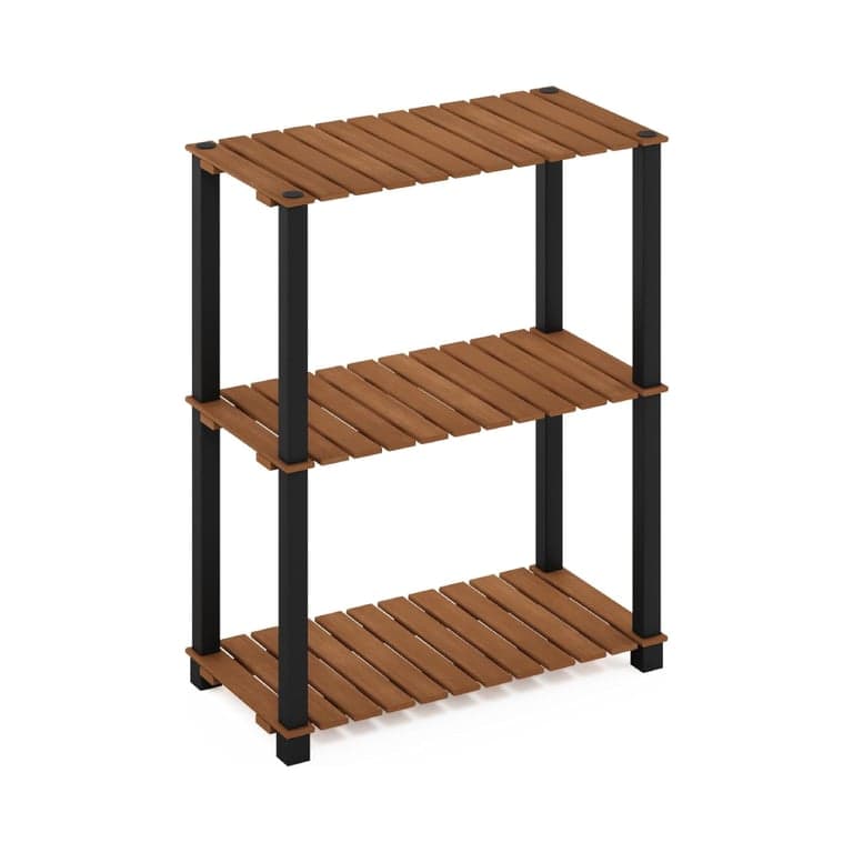 Furinno Pangkor Wooden Turn-N-Tube Indoor and Outdoor Plant Shelf 3-Tier Rectangle 