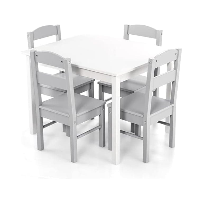Costzon Kids Table and Chair Set Gray and White