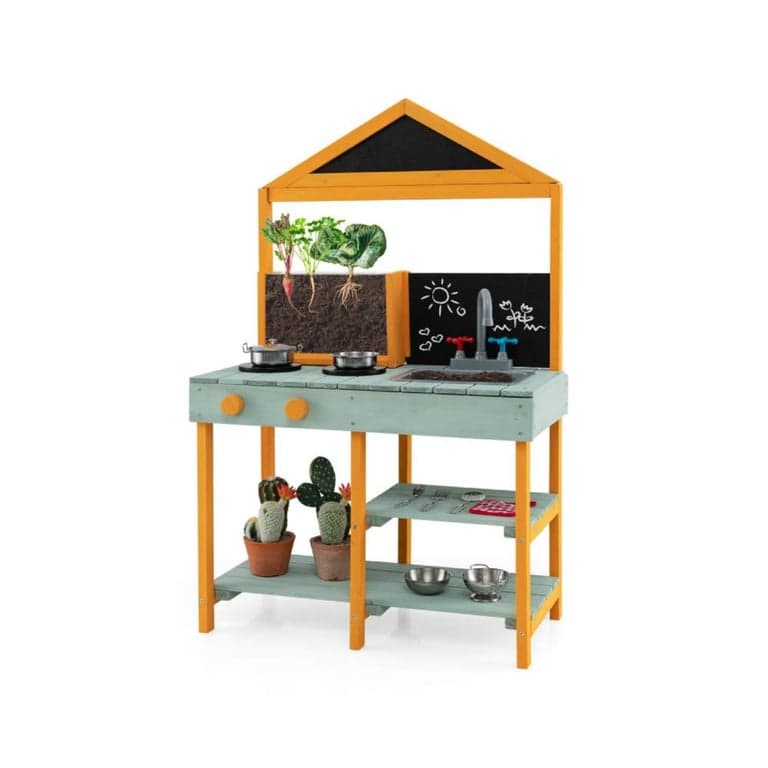 Costway Kitchen Playset With Root Viewer Planter and Rotatable Faucet