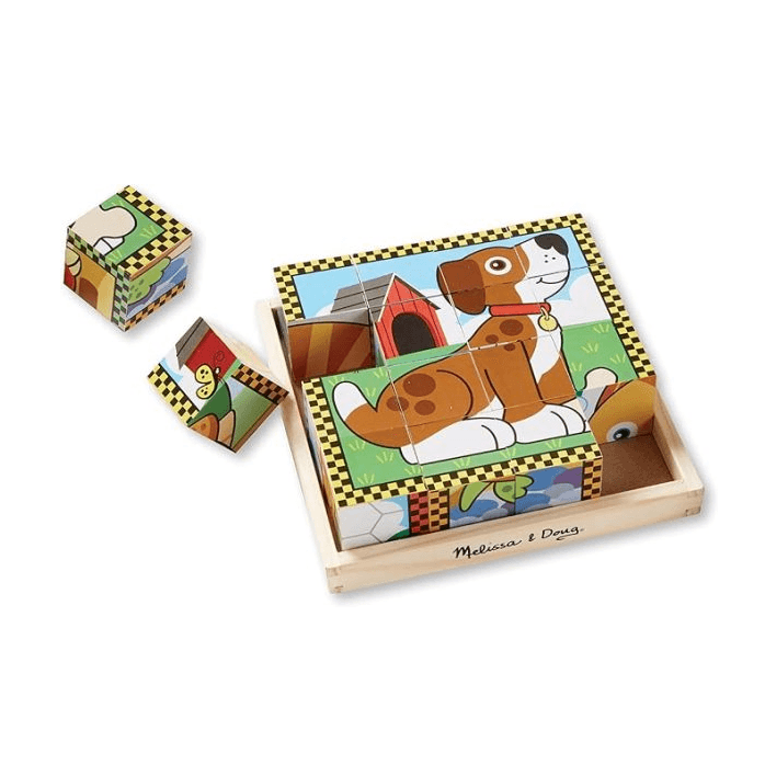 Melissa & Doug Pets Wooden Cube Puzzle With Storage Tray