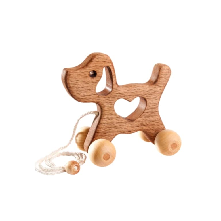 PoppyBabyCo Wooden Pull Along Toy Dog