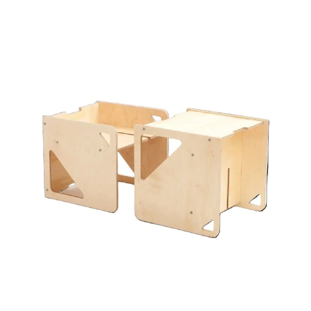 Duck Woodworks Set Tavolo e Sedie Cubo in Legno Naturale