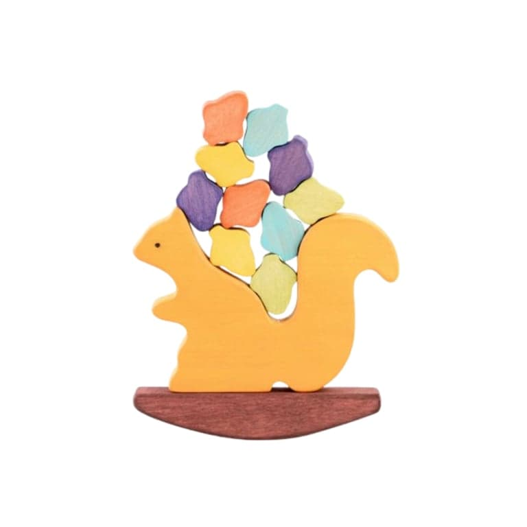 PoppyBabyCo Wooden Balancing Toy Squirrel With Acorns
