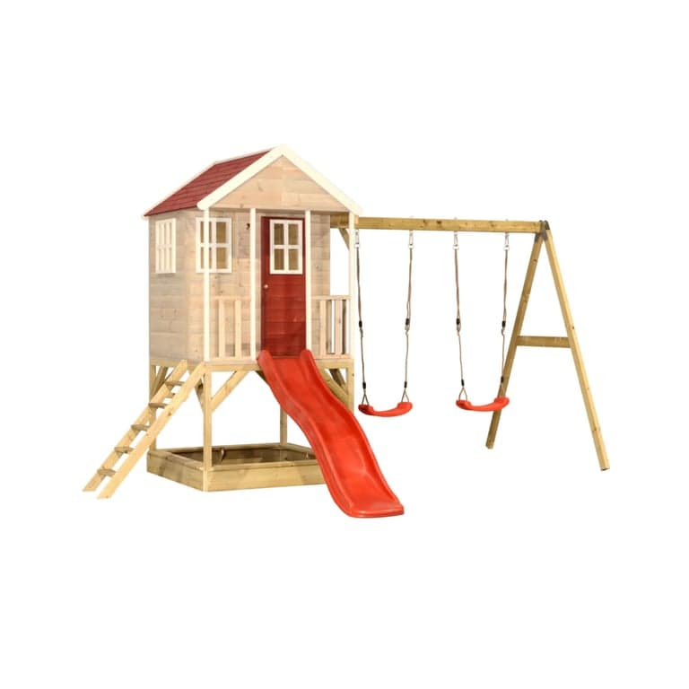 Wendi Toys Nordic Adventure Altalena con Piattaforma, Scivolo, Doppia Altalena e Accessorio da Palestra Rosso