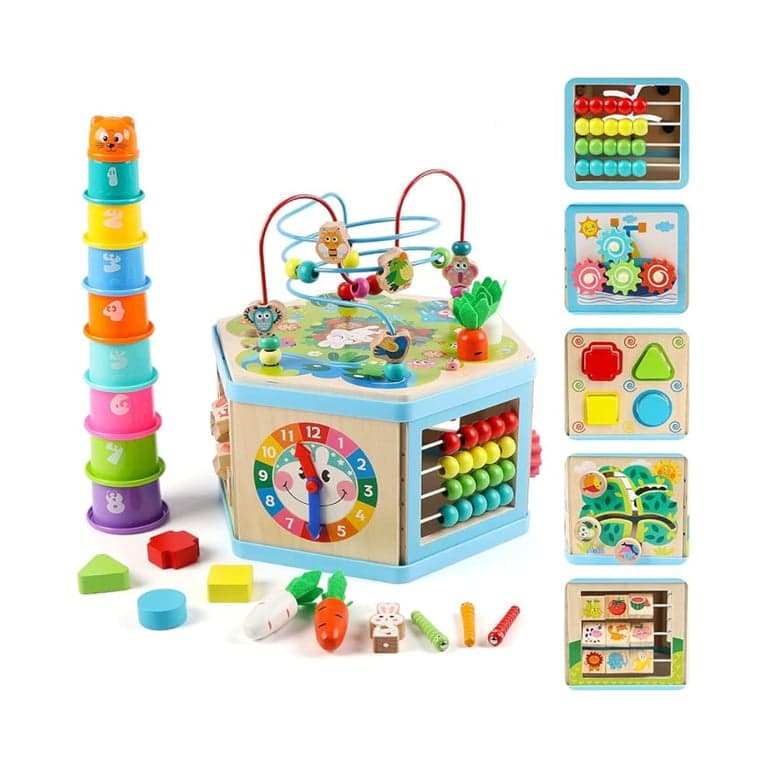 Vomocent Wooden Activity Cube With Bead Maze