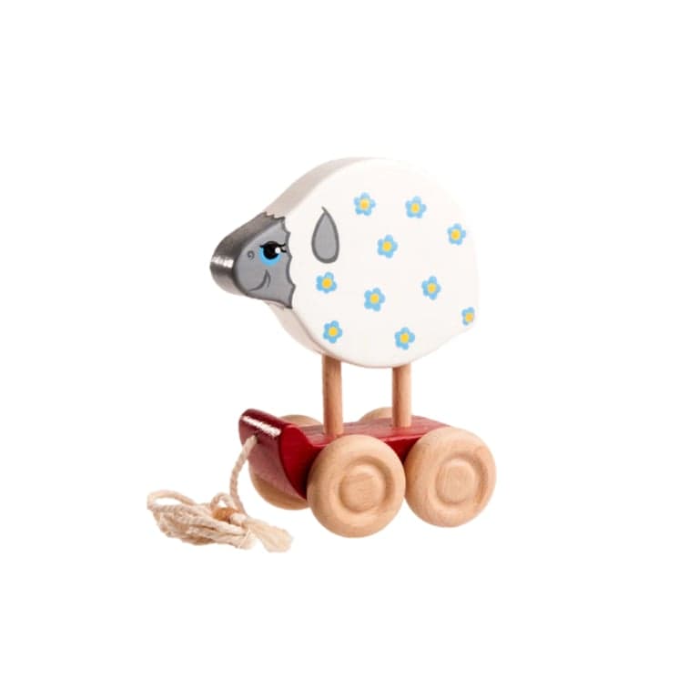 PoppyBabyCo Wooden Pull Along Toy Sheep Painted